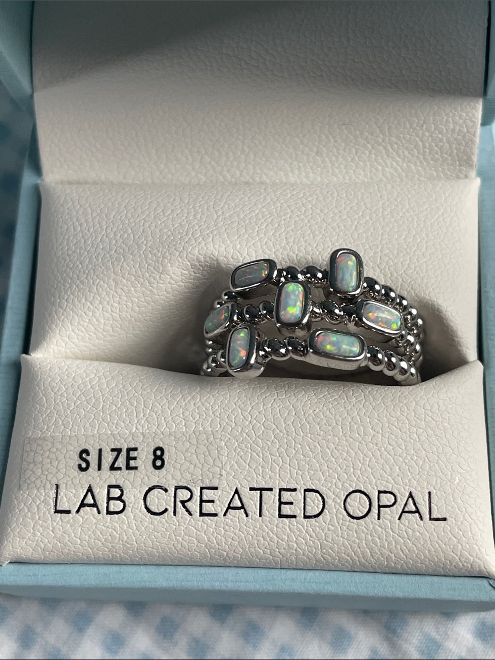 🆕Rachael Zoe Lab Created Opal Silver Ring Size 8 New in Box